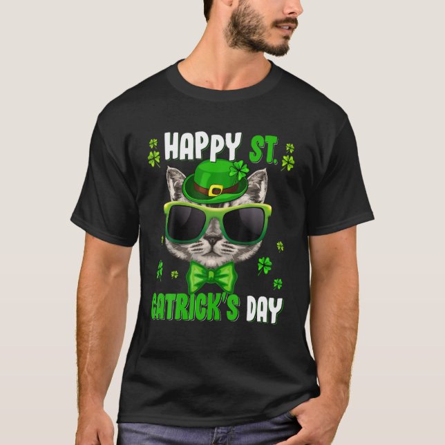 Lycklig St Catrick's Day Funny Cat St patricks day T Shirt (Framsida)