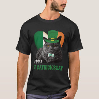Lycklig St Catrick's Day St Patrick Cat Irish Flag T Shirt