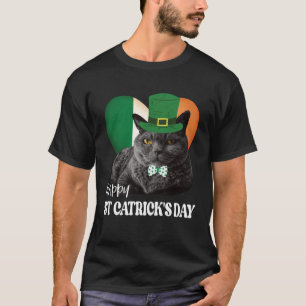 Lycklig St Catrick's Day St Patrick Cat Irish Flag T Shirt