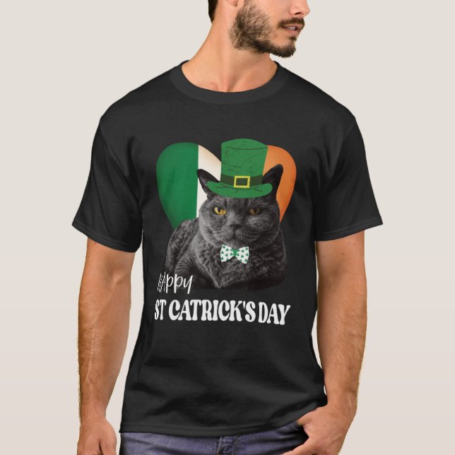 Lycklig St Catrick's Day St Patrick Cat Irish Flag T Shirt (Framsida)