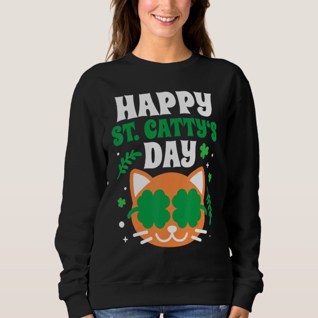 Lycklig St Catty S Day Funny Cute Cat St Patricks  T Shirt (Framsida)