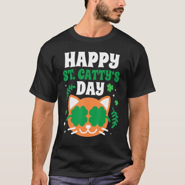 Lycklig St Catty S Day Funny Cute Cat St Patricks  T Shirt (Framsida)