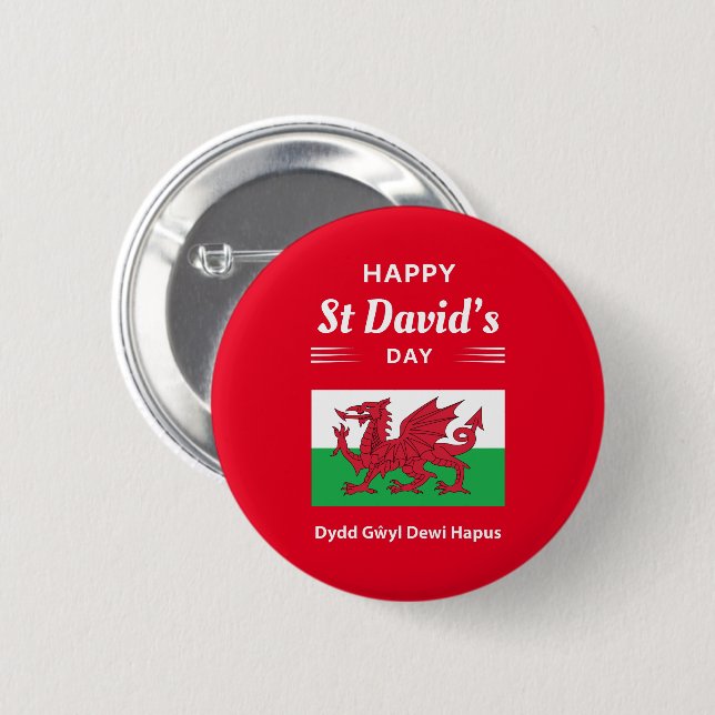 Lycklig St David's Day Dydd GEMEyl Dewi Hapus 2 Knapp (Framsida & baksida)
