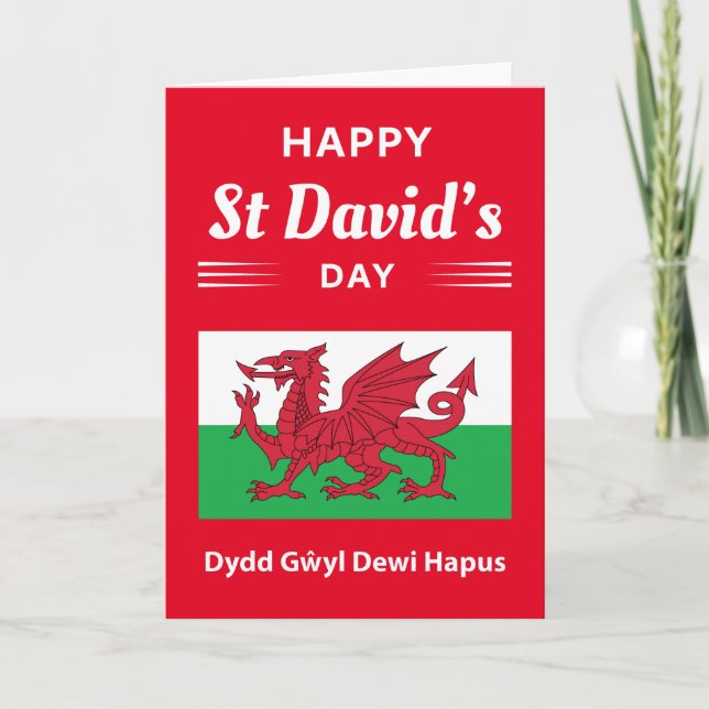 Lycklig St David's Day Dydd GEMEyl Dewi Hapus 2 Kort (Framsida)