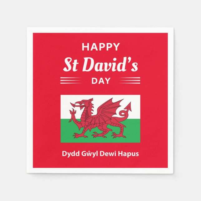 Lycklig St David's Day Dydd GEMEyl Dewi Hapus 2 Pappersservett (Framsidan)