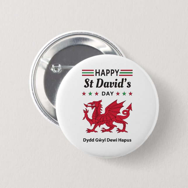 Lycklig St David's Day Dydd GEMEyl Dewi Hapus 5 Knapp (Framsida & baksida)