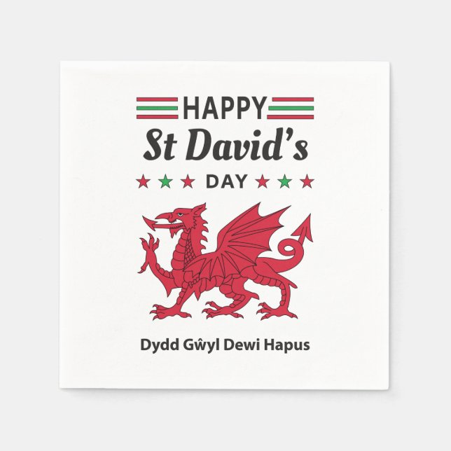 Lycklig St David's Day Dydd GEMEyl Dewi Hapus 5 Pappersservett (Framsidan)
