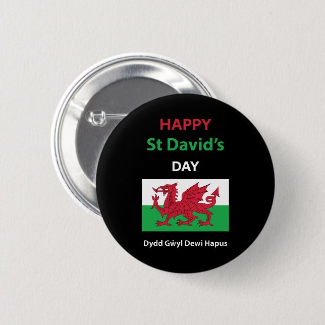 Lycklig St David's Day Dydd GEMEyl Dewi Hapus Knapp (Framsida & baksida)