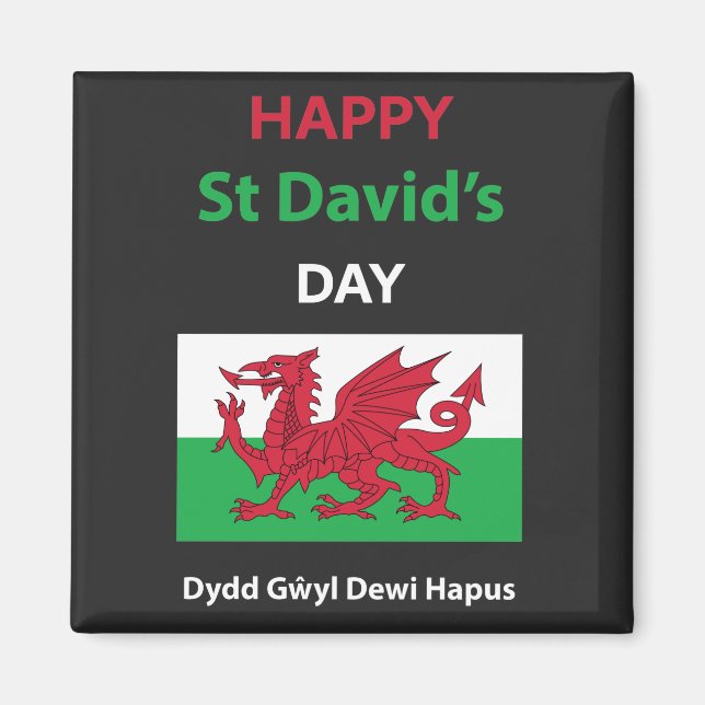 Lycklig St David's Day Dydd GEMEyl Dewi Hapus Magnet (Framsidan)