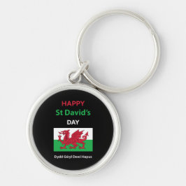 Lycklig St David's Day Dydd GEMEyl Dewi Hapus Rund Silverfärgad Nyckelring