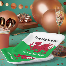 Lycklig St. David's Day Red Dragon Welsh Flagga