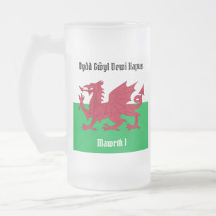 Lycklig St. David's Day Red Dragon Welsh Flagga Frostat Ölglas