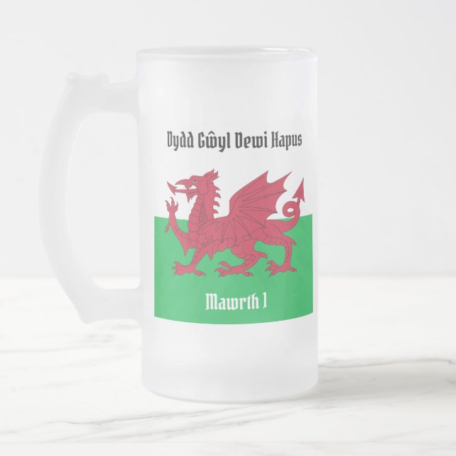 Lycklig St. David's Day Red Dragon Welsh Flagga Frostat Ölglas (Vänster)