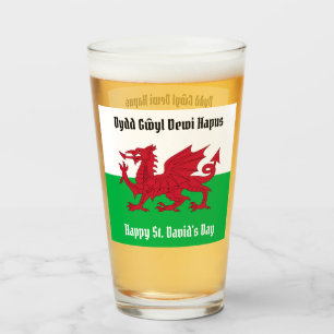 Lycklig St. David's Day Red Dragon Welsh Flagga Glaskopp