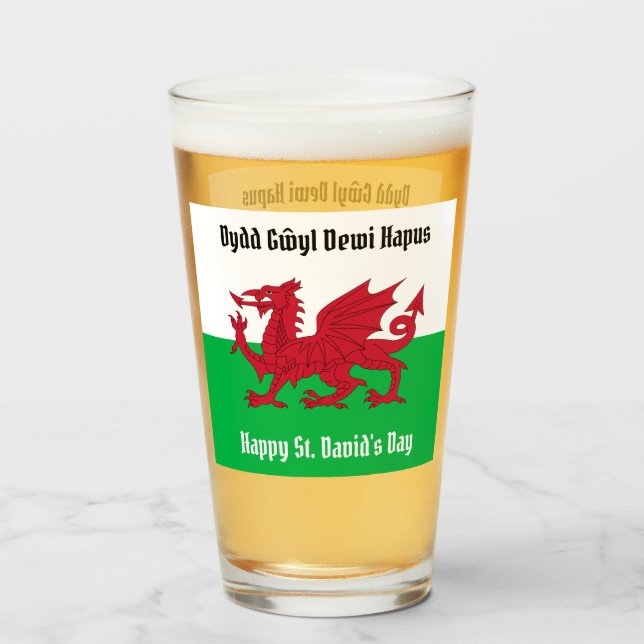 Lycklig St. David's Day Red Dragon Welsh Flagga Glaskopp (Framsida fylld)