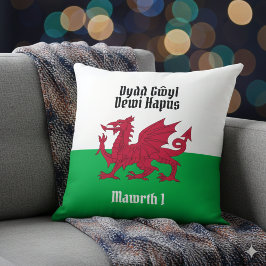 Lycklig St. David's Day Red Dragon Welsh Flagga Kudde