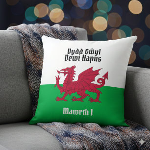 Lycklig St. David's Day Red Dragon Welsh Flagga Kudde