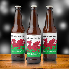 Lycklig St. David's Day Red Dragon Welsh Flagga Ölflaska Etikett