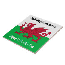Lycklig St. David's Day Red Dragon Welsh Flagga Sq