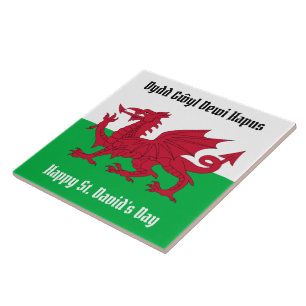 Lycklig St. David's Day Red Dragon Welsh Flagga Sq Kakelplatta