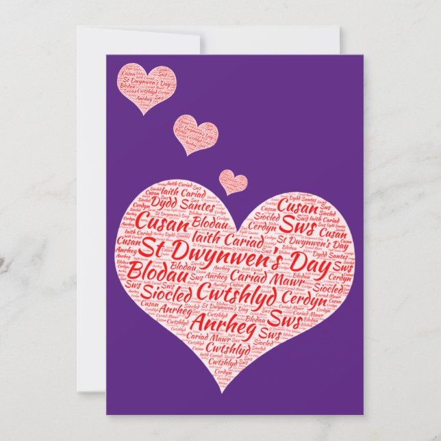 Lycklig St Dwynwens Day - Heart Ord Cloud Julkort (Framsida)