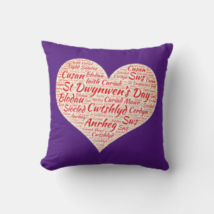 Lycklig St Dwynwens Day - Heart Ord Cloud Kudde