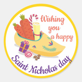 Lycklig St. Nicholas Day Hälsning, Sinterklaas kvä Runt Klistermärke