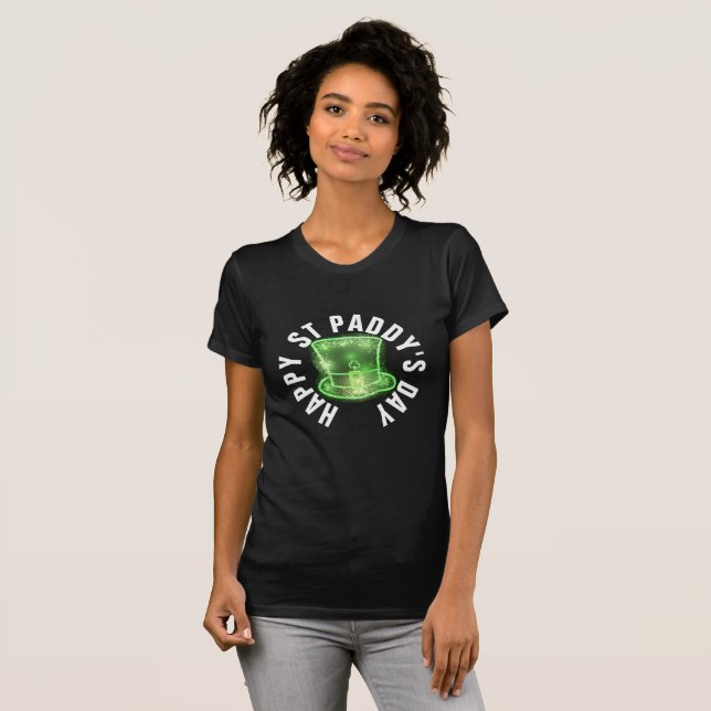 Lycklig St Paddy's med Grönt Tophat T-shirt (Hel framsida)