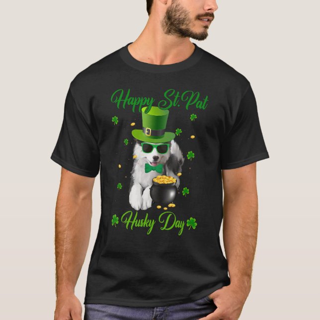 Lycklig St. Pat Husky Day Hund St. Patrick's Day T Shirt (Framsida)