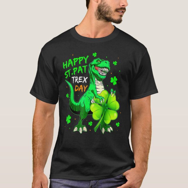 Lycklig St Pat Rex Dinosaur Lucky Shamrock Irish P T Shirt (Framsida)