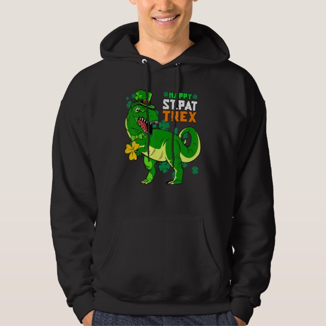 Lycklig St Pat Rex Dinosaur Saint patrick S dag fö Hoodie (Framsida)