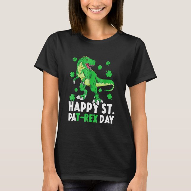 Lycklig St Pat Rex Dinosaur Saint patrick S dag fö T Shirt (Framsida)