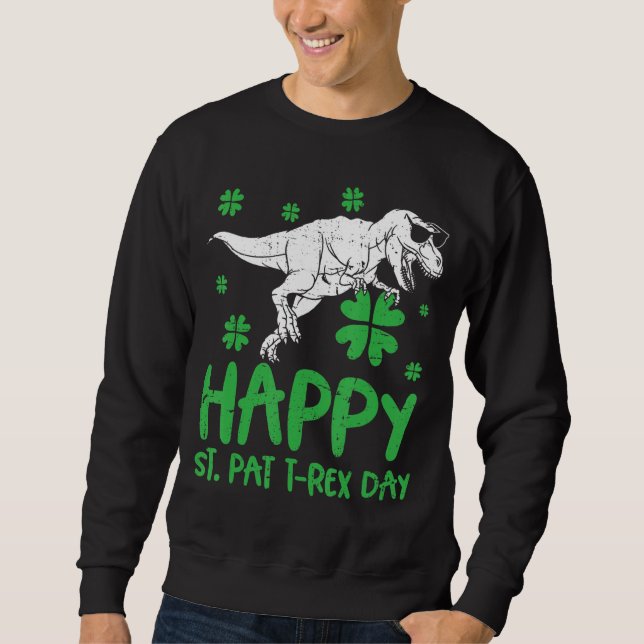 Lycklig St Pat Rex Dinosaur Saint patrick's day fö Lång Ärmad Tröja (Framsida)