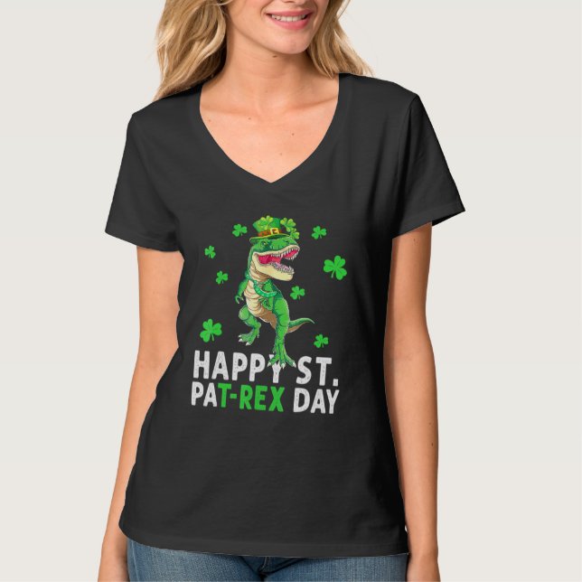Lycklig St Pat Rex Dinosaur Saint patrick's day T Shirt (Framsida)