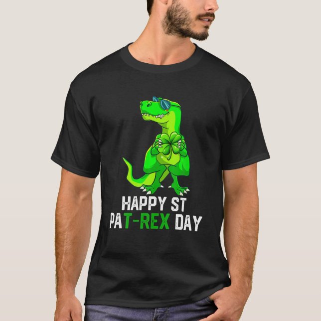 Lycklig St Pat Rex Patrick's Day Funny Dinosaur Bo T Shirt (Framsida)