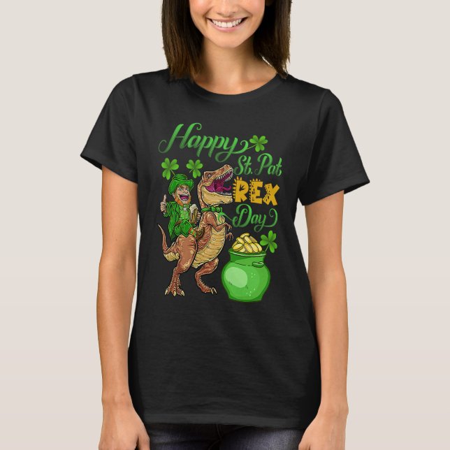 Lycklig St Pat Rex Saint patrick's day Dinosaur Ki T Shirt (Framsida)