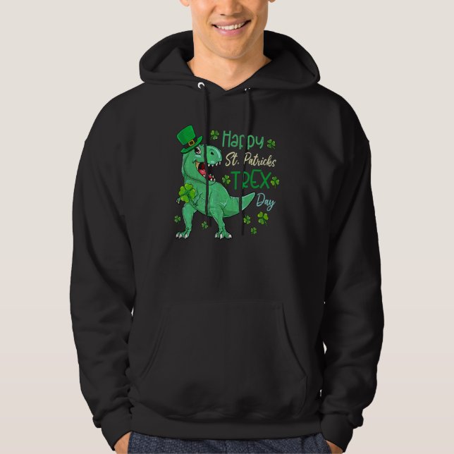 Lycklig St Pat T Rex Saint patrick's day Dinosaur  Hoodie (Framsida)