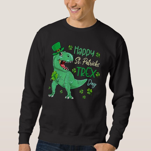 Lycklig St Pat T Rex Saint patrick's day Dinosaur  Lång Ärmad Tröja (Framsida)