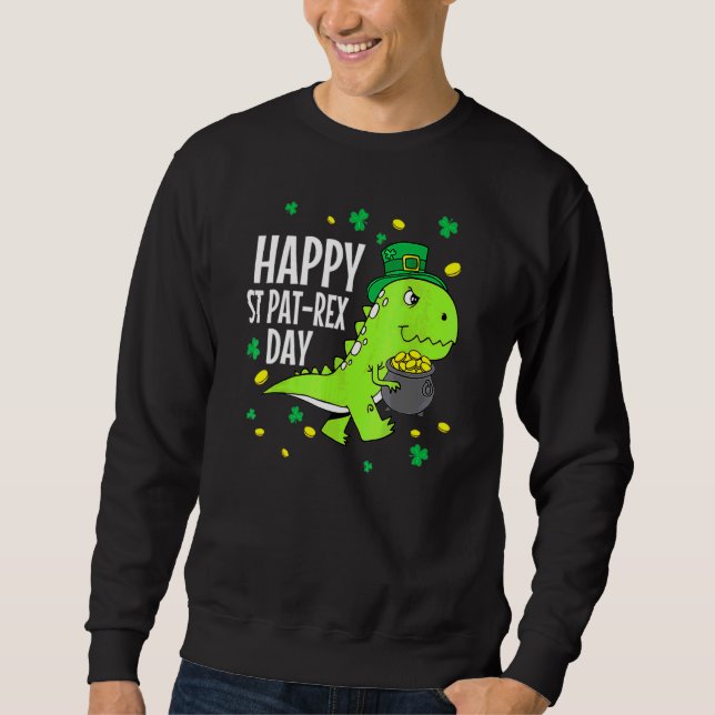 Lycklig St Pat T Rex Saint patrick's day Dinosaur  Lång Ärmad Tröja (Framsida)