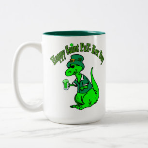 Lycklig St Pat T-Rex Saint patrick's day Dinosaur Två-Tonad Mugg