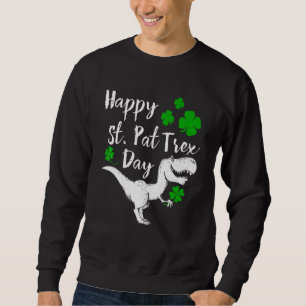Lycklig St Pat Trex Day Dinosaur Funny Patrick S Lång Ärmad Tröja