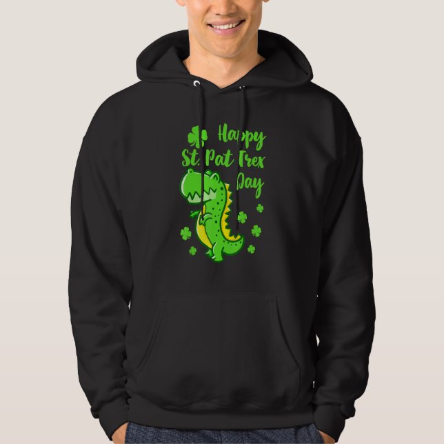 Lycklig St Pat Trex Day Dinosaur Funny St Patricks Hoodie (Framsida)