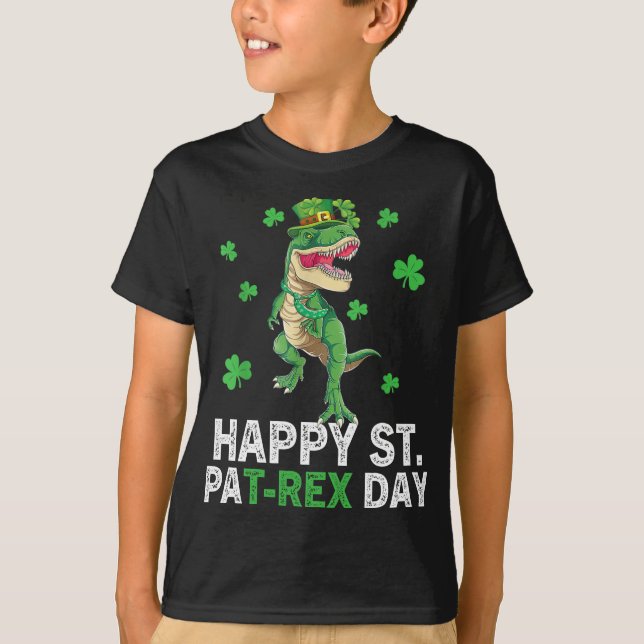 Lycklig St Pat Trex Day Dinosaur Småbarn St Patric T Shirt (Framsida)