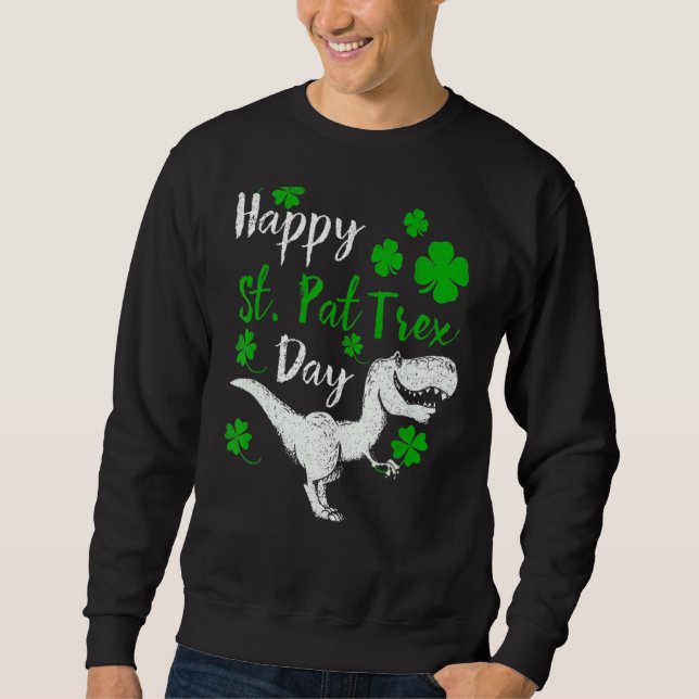 Lycklig St Pat Trex Day Dinosaur St Patrick' Lång Ärmad Tröja (Framsida)