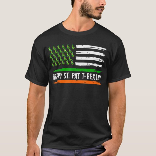 Lycklig St Pat Trex Day Flagga Rex Dinosaur Leprec T Shirt (Framsida)