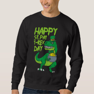 Lycklig St Pat Trex Day Funny Patricks Day Dinosau Lång Ärmad Tröja