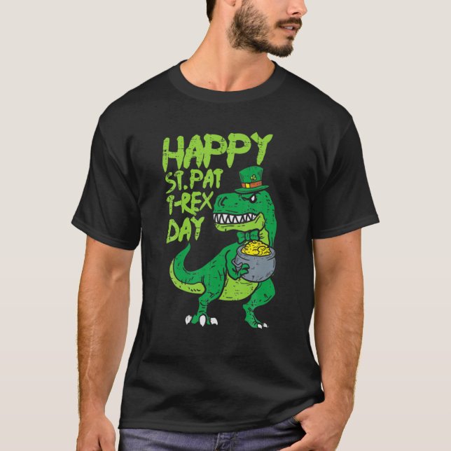 Lycklig St Pat Trex Day Funny Patricks Day Dinosau T Shirt (Framsida)