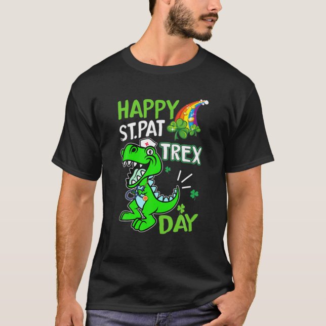 Lycklig St. Pat Trex Day Nurse Dinosaur Patrick's  T Shirt (Framsida)