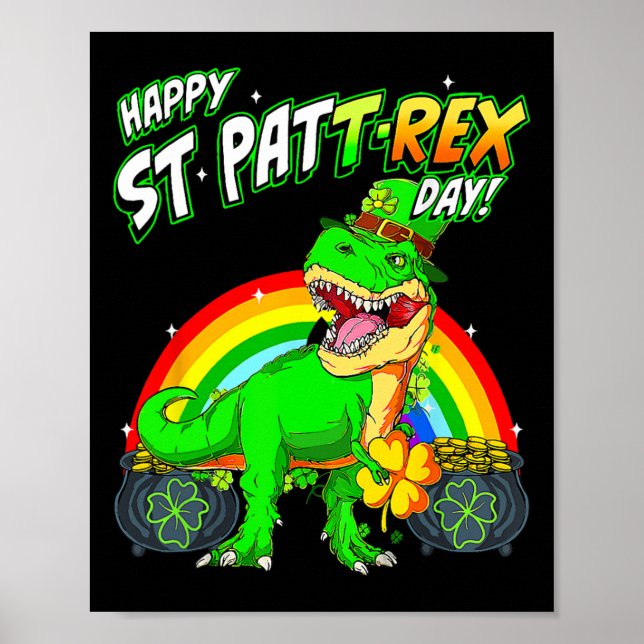 Lycklig St Pat Trex Day St patricks day Cute Dinos Poster (Framsidan)