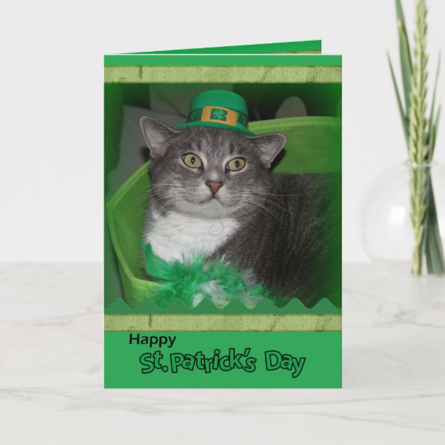 Lycklig St.Patrick-dagskort med katt Kort (Framsida)